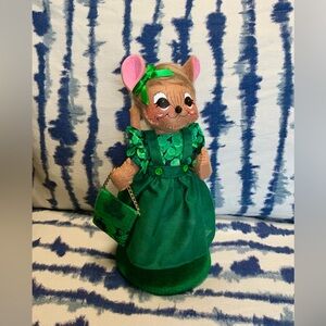 Annalee St. Patrick's Day Girl Mouse 8” Irish Shamrocks 2022 Poseable Felt Doll